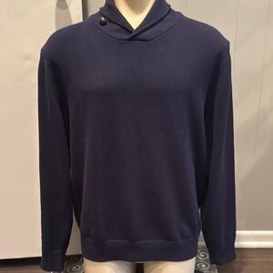 J. Hilburn navy cashmere blend crossover button accent collar sweater. Large.